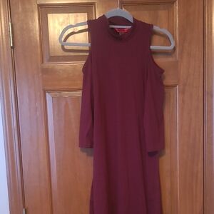 Hot Kiss Maroon Cold Shoulder Long Sleeve Dress